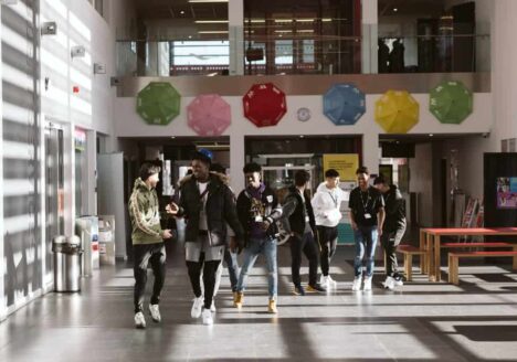Students walking down 'The Street' at Langley College