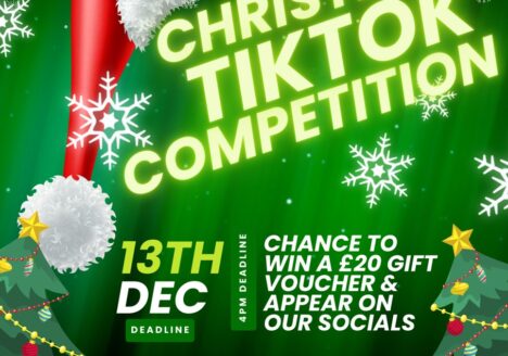 A green Christmas Tiktok Competition poster